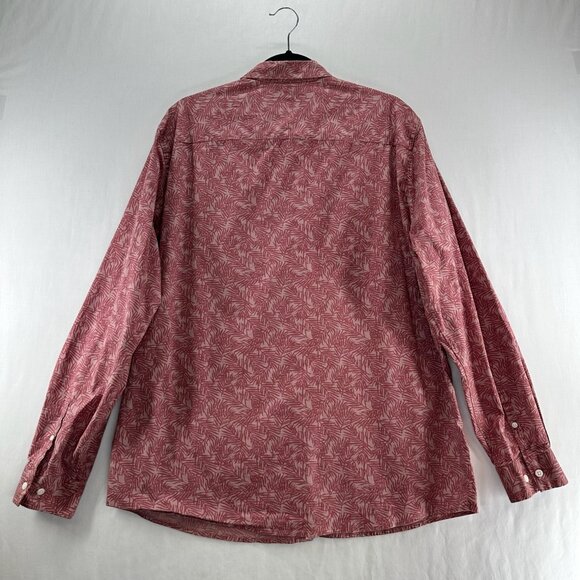 A-FRAME Stretch Button-Up Shirt Mens Size XL Regular Fit Leaf Print Pink/Red - Picture 2 of 11